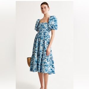 NWT - Abercrombie & Fitch - Emerson Poplin Puff Sleeve Midi Dress.